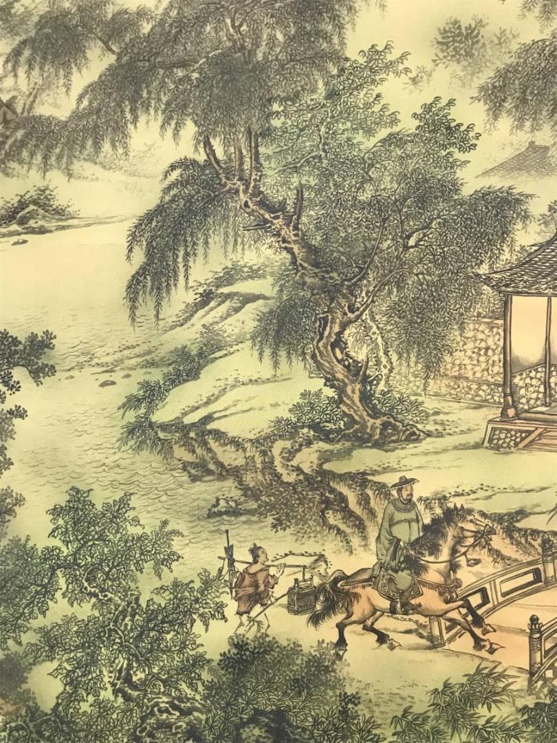 【複製】王石谷/渓山行旅/山水図/山水人物図/工芸品/掛軸/名家伝来AB-933