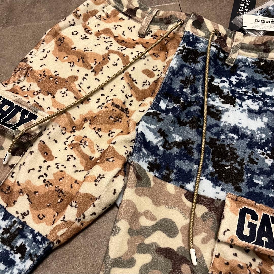 新品 パーリーゲイツ マルチカモ柄パンツ 耳当て付き防寒サンバイザー セット