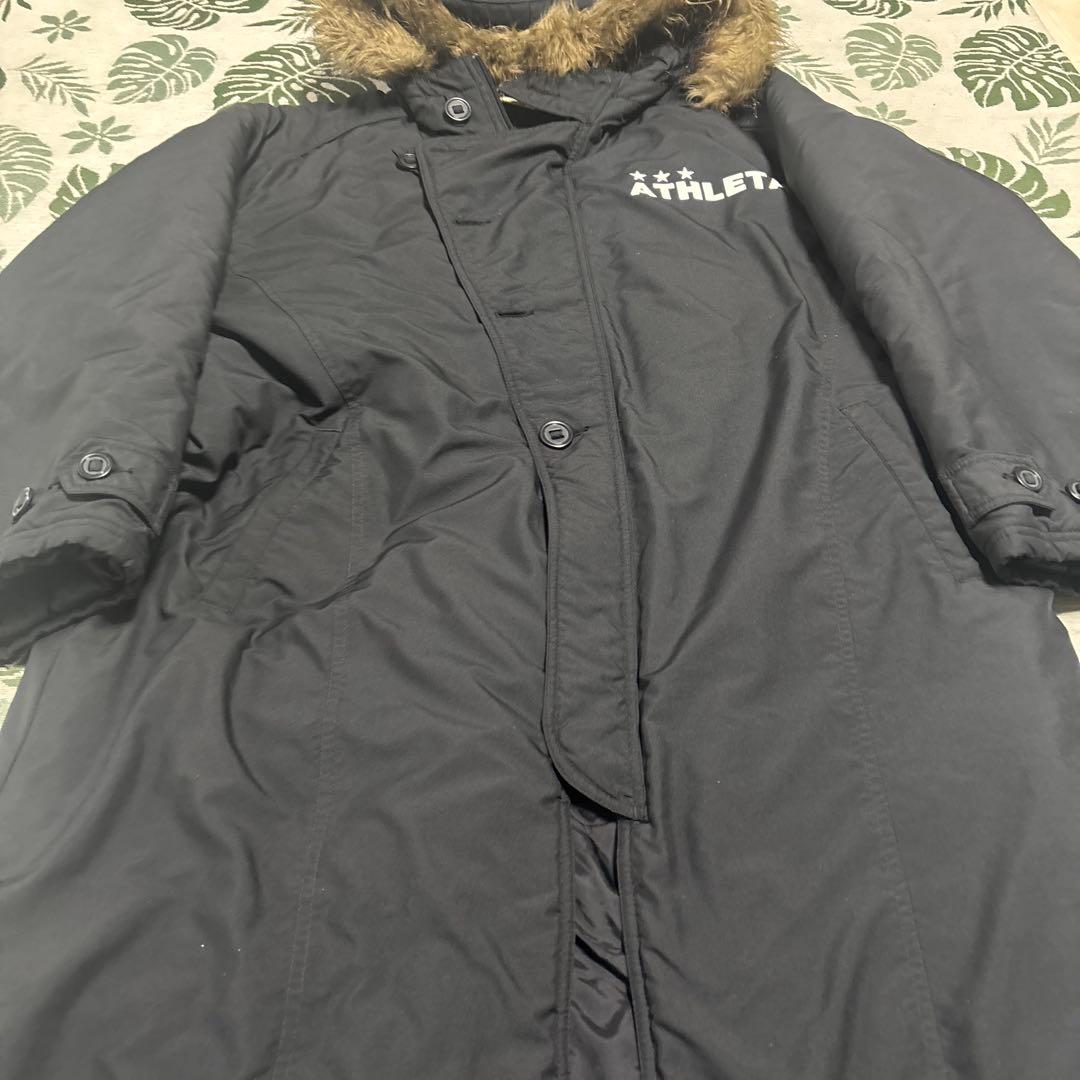 アスレタ☆ロング ベンチコート ☆着脱ファー ☆黒 F メンズ ATHLETA