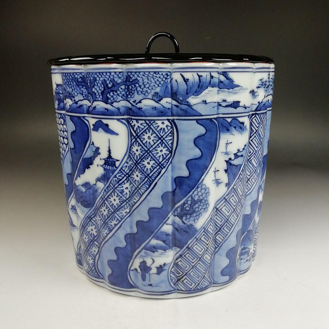 Ｗ３８０　水指　『染付　祥瑞文　一重口』『手塚祥堂 造』　共箱　茶道具
