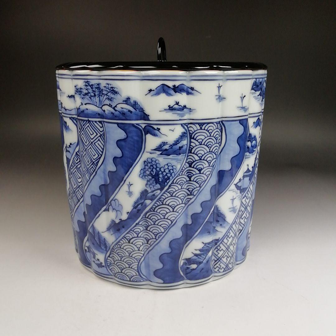 Ｗ３８０　水指　『染付　祥瑞文　一重口』『手塚祥堂 造』　共箱　茶道具