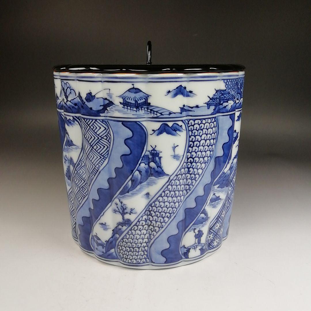 Ｗ３８０　水指　『染付　祥瑞文　一重口』『手塚祥堂 造』　共箱　茶道具