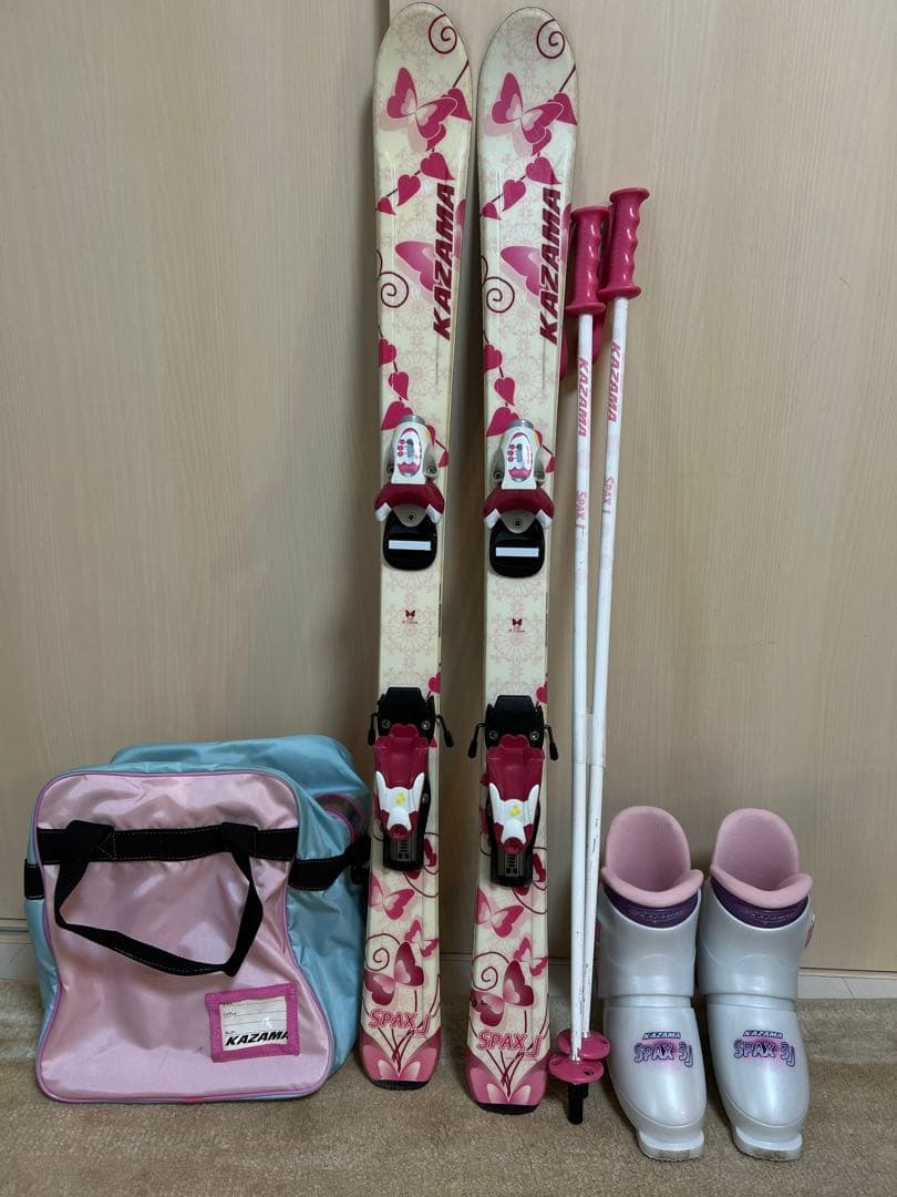 キッズ用 KAZAMAスキー板110cm ブーツ20cmストック90cm