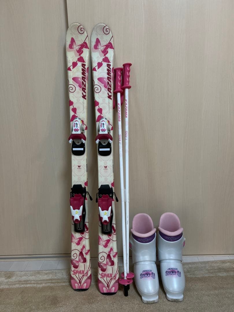 キッズ用 KAZAMAスキー板110cm ブーツ20cmストック90cm