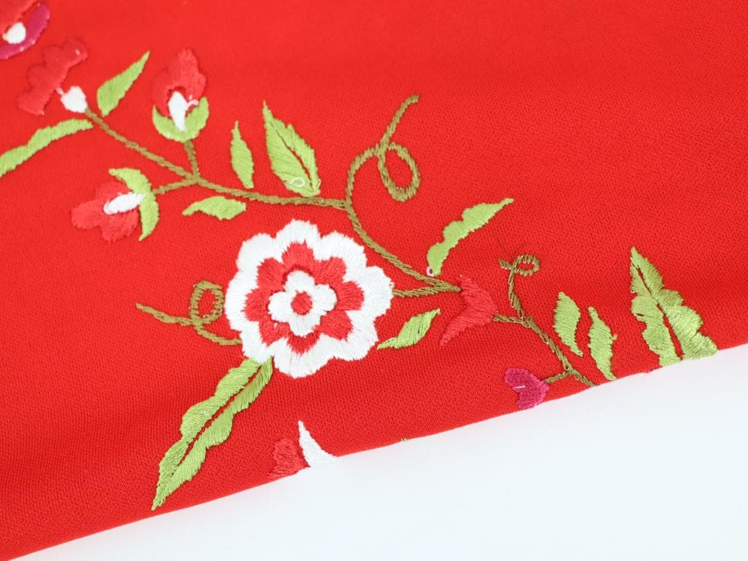【フラメンコ衣装 極美品】ロングフレコ付き 刺繍花柄 レッド シージョ マントン