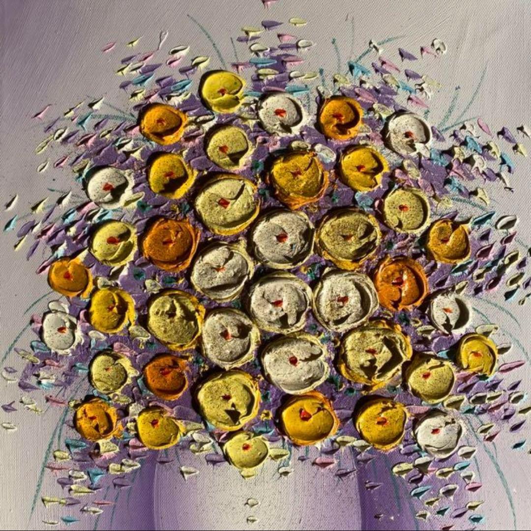 ★秀作★ 手書き油絵 立体花瓶の花 額付 絵画 インテリア 油彩画