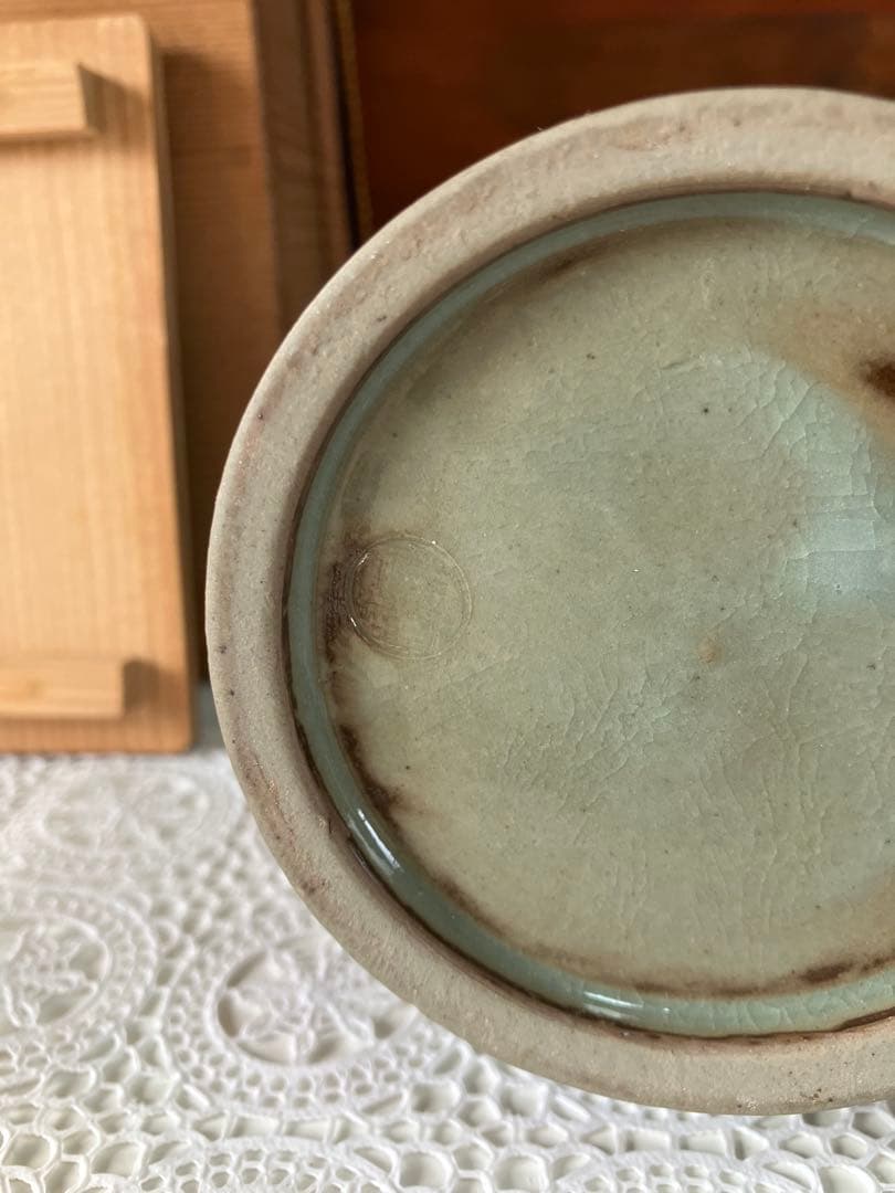【美品】 花入 雲鶴青磁 祥堂 茶道具