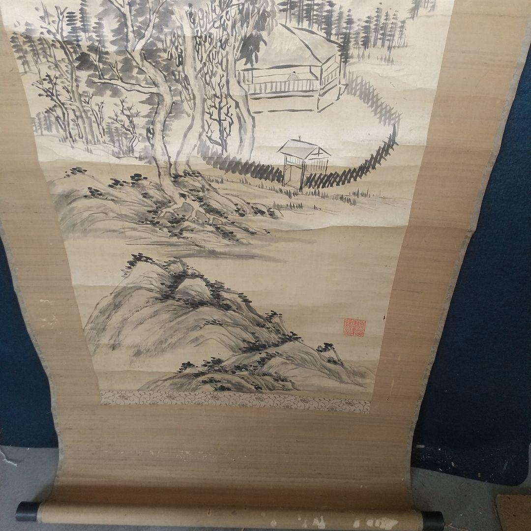 画家　王琴仙　山水画賛　絹本肉筆　状態微妙　清国　清朝末　中国