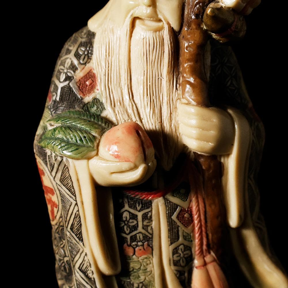 マンモスの牙風　賢人　精密色彩　桃寿　東洋彫刻　仏像　中国　古玩　美術品　七福神