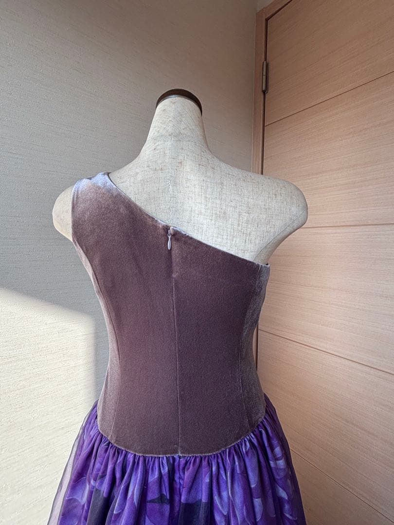 【美品】フラダンス　オーガンジー　ドレス（ベージュ×パープル）