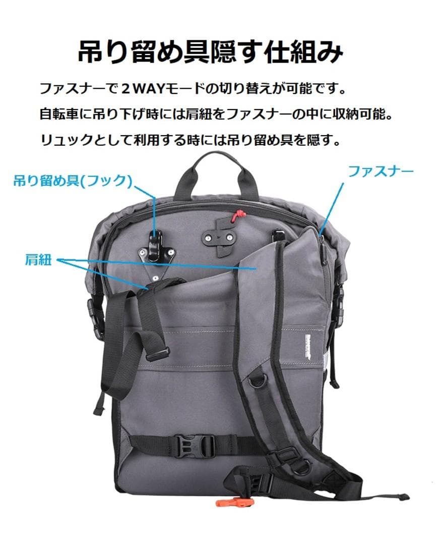 Rhinowalk 自転車 パニアバッグ+リュック 2in1多機能 24L 防水