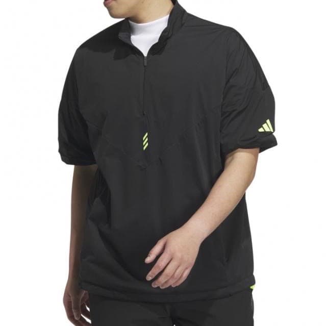 【2XL】アディダス ゴルフ 防風 裏地メッシュ 半袖ハーフジップジャケット 黒