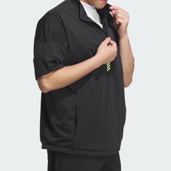 【2XL】アディダス ゴルフ 防風 裏地メッシュ 半袖ハーフジップジャケット 黒