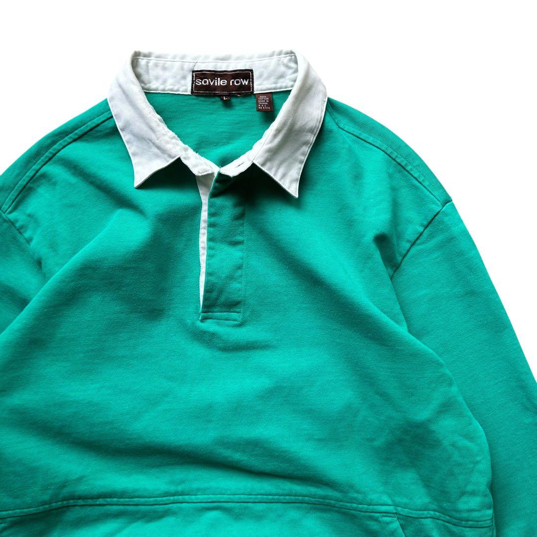 90’s〜 savile row ラガーシャツ L グリーン カンガルーポケット
