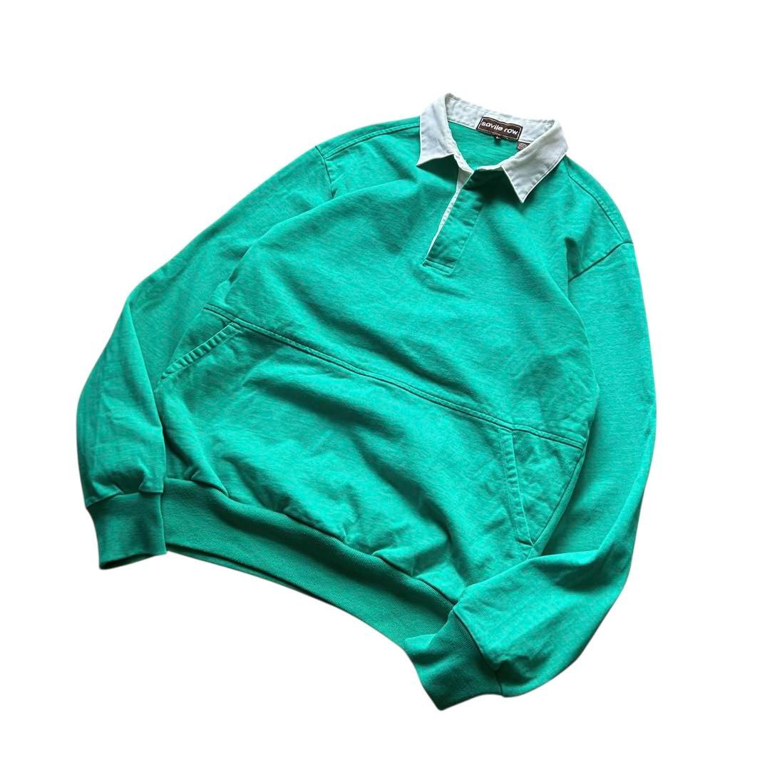 90’s〜 savile row ラガーシャツ L グリーン カンガルーポケット