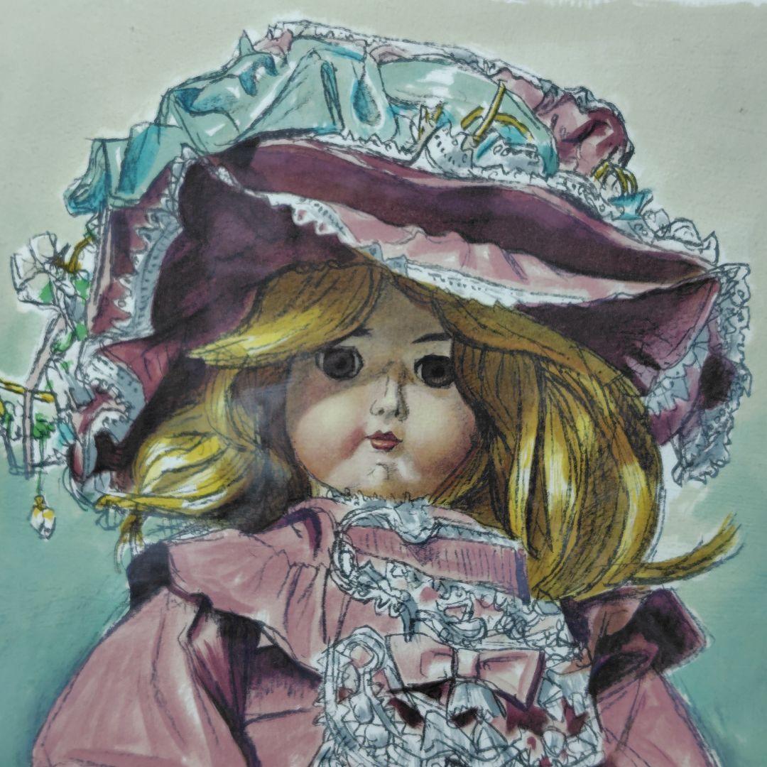 リトグラフ 版画 小松崎邦雄／人形 ピンクのドレス サイン有り 真作 額装