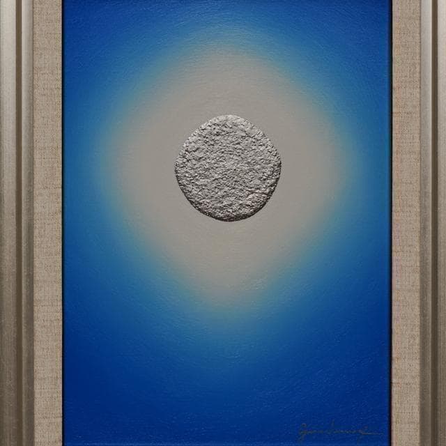 青の研究作品●F4額装タテ46.9cm●がんどうあつし絵画油絵プラチナシルバー銀