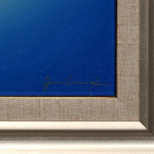 青の研究作品●F4額装タテ46.9cm●がんどうあつし絵画油絵プラチナシルバー銀