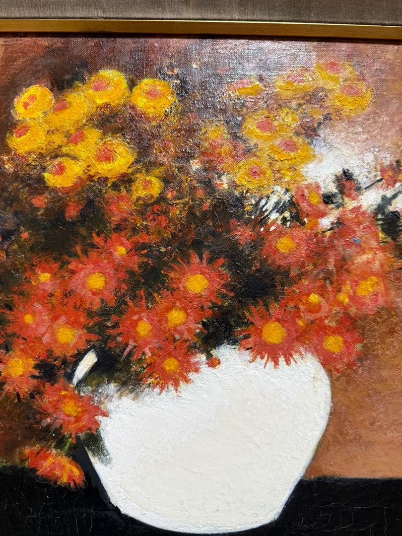 浦久保義信　「花」油彩画 花瓶の花