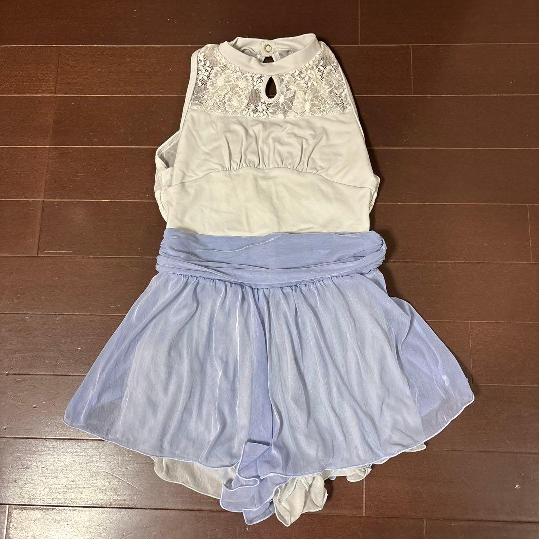 【美品】レース付きハイネックレオタード150J~155J グレー