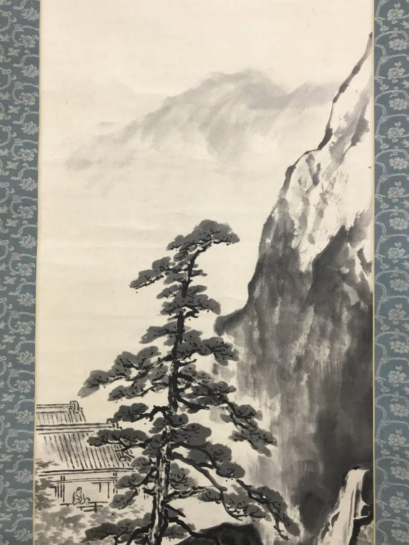 【真作】呉門春興/楼閣滝山水人物図/山水図/掛軸/名家伝来/AD-806