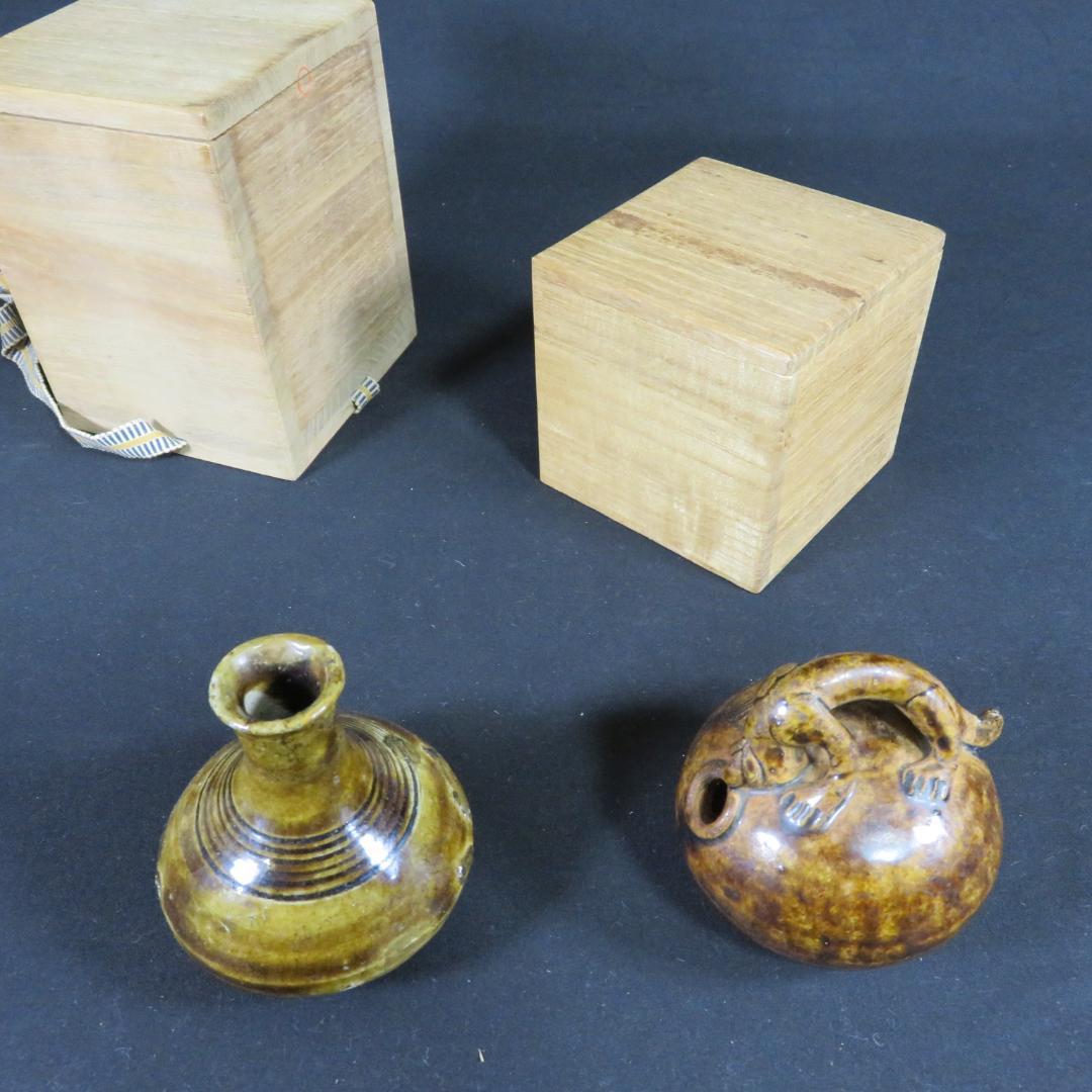 花瓶 一輪挿し 花器 木箱 飴釉 骨董品 希少品
