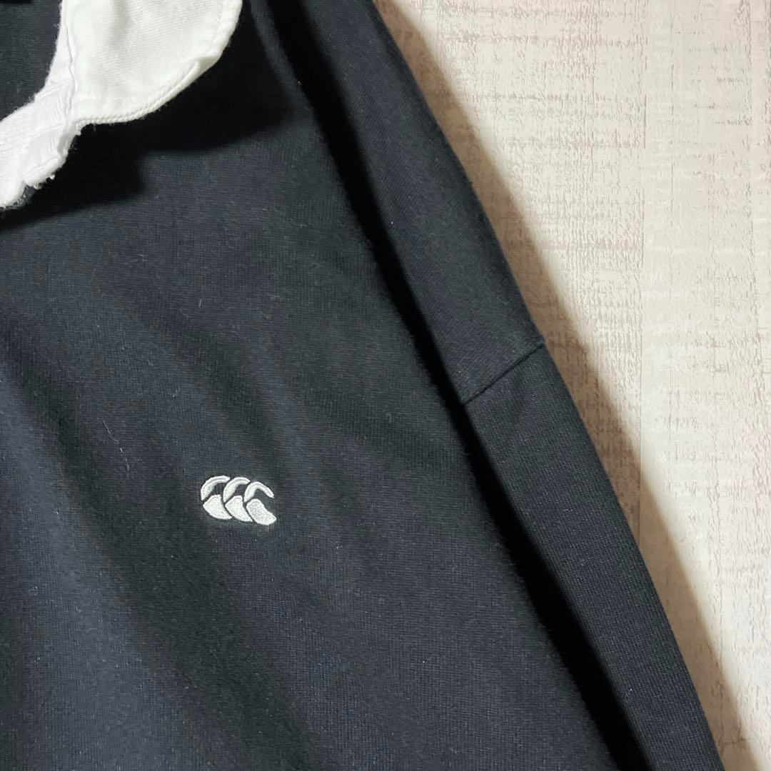 カンタベリー ラガーシャツ ロゴ刺繍 ワンポイント しっかり綿 黒 大きい XL