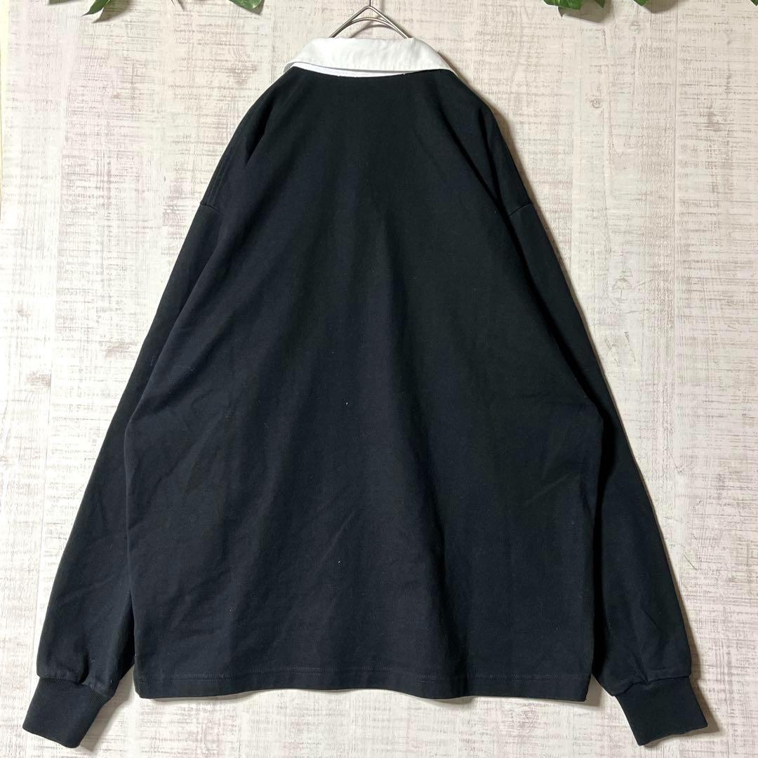 カンタベリー ラガーシャツ ロゴ刺繍 ワンポイント しっかり綿 黒 大きい XL
