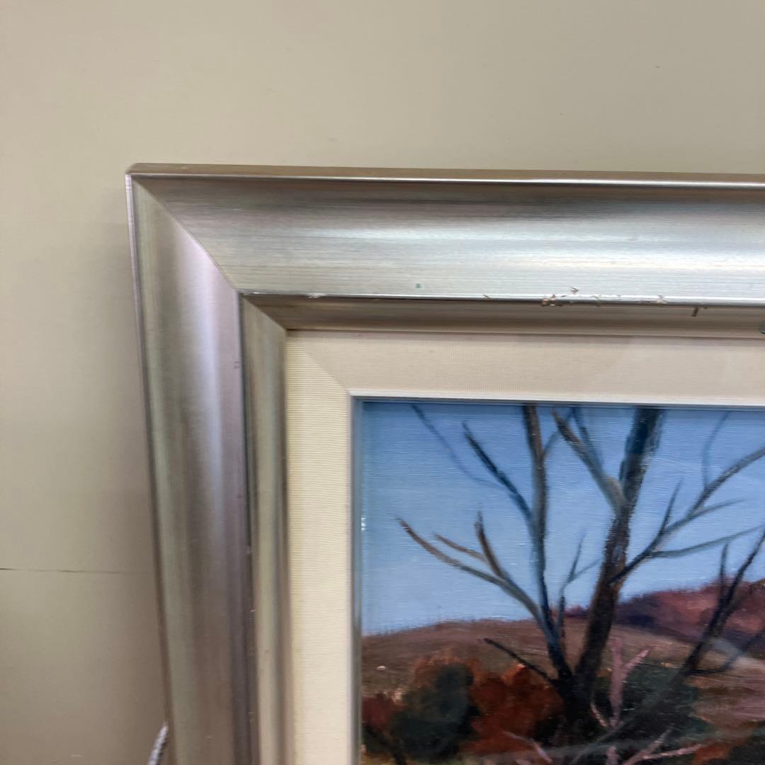 油彩画 風景画 サイン有 額縁入り 雪山 湖畔 冬の景色 自然 昭和レトロ