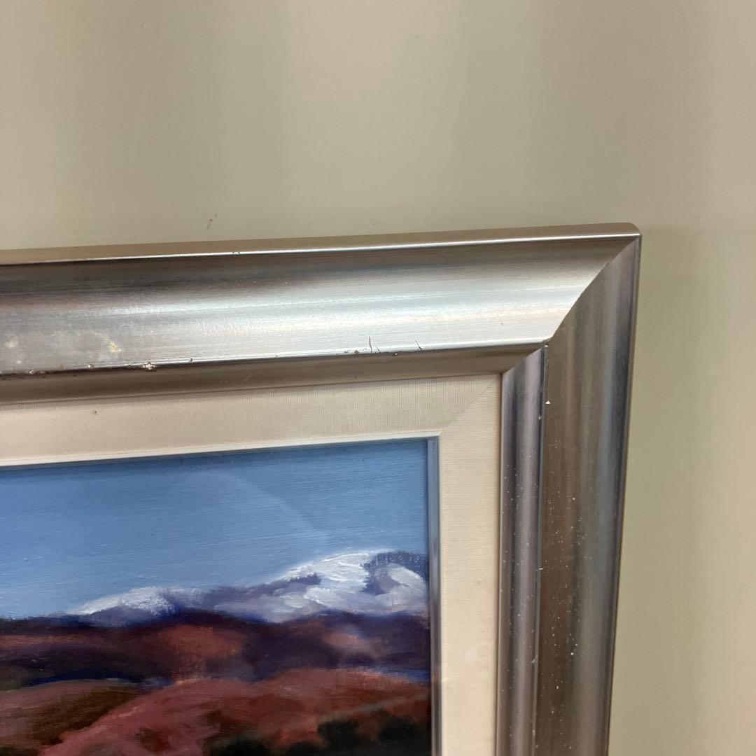 油彩画 風景画 サイン有 額縁入り 雪山 湖畔 冬の景色 自然 昭和レトロ