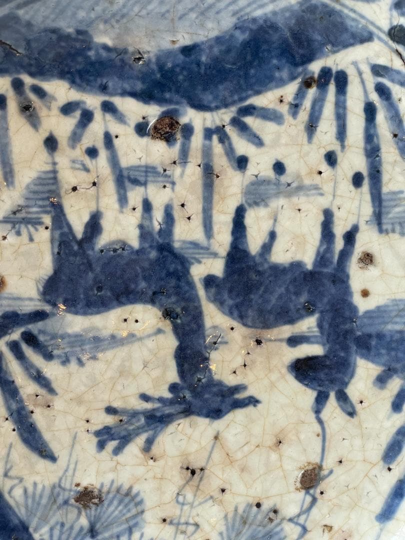 古伊万里 初期 染付 双鹿文 輪花大皿 Kraak 江戸前期 唐物 25.8cm