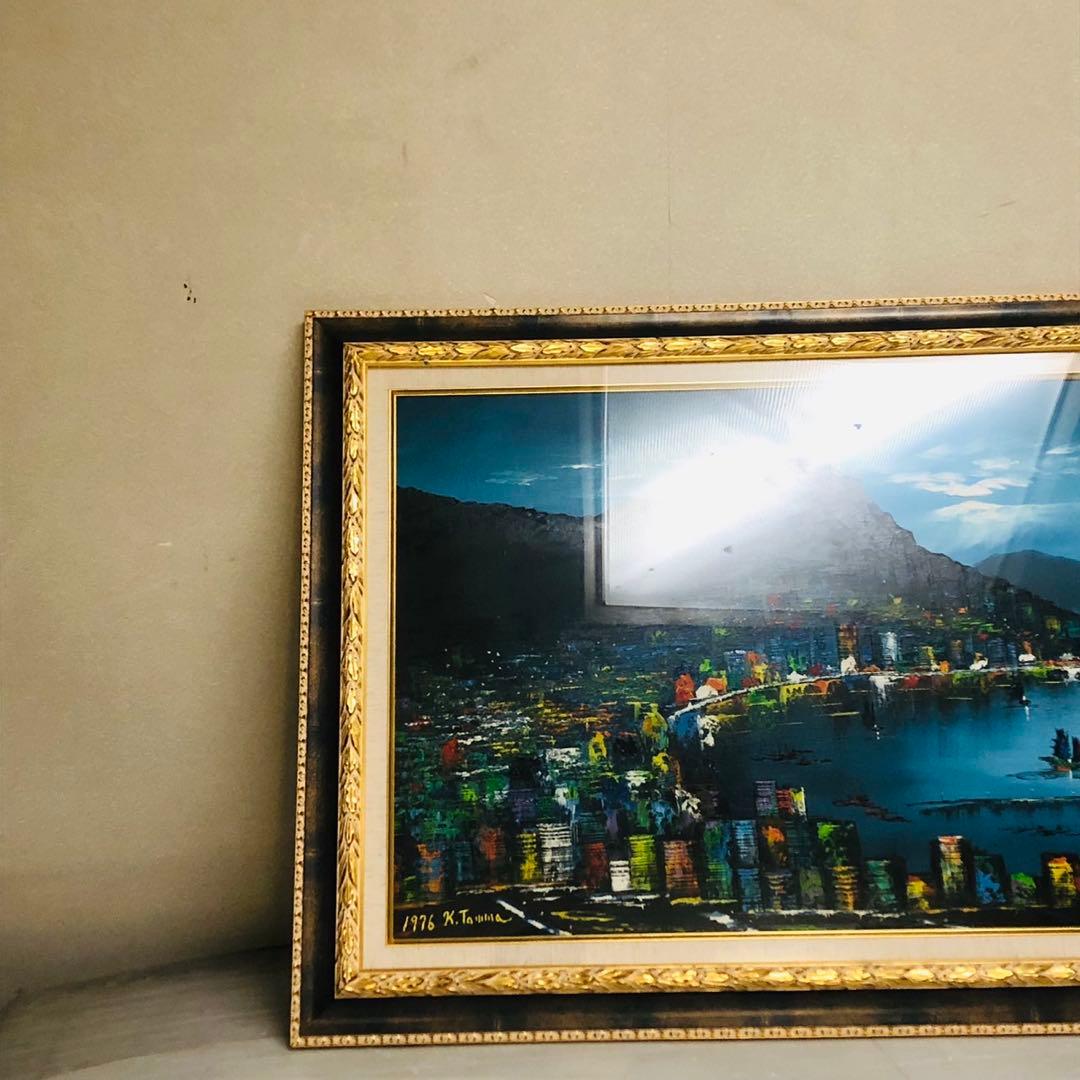H43コレクション品✨油絵 香港 ビクトリアハーバ アンティーク インテリア