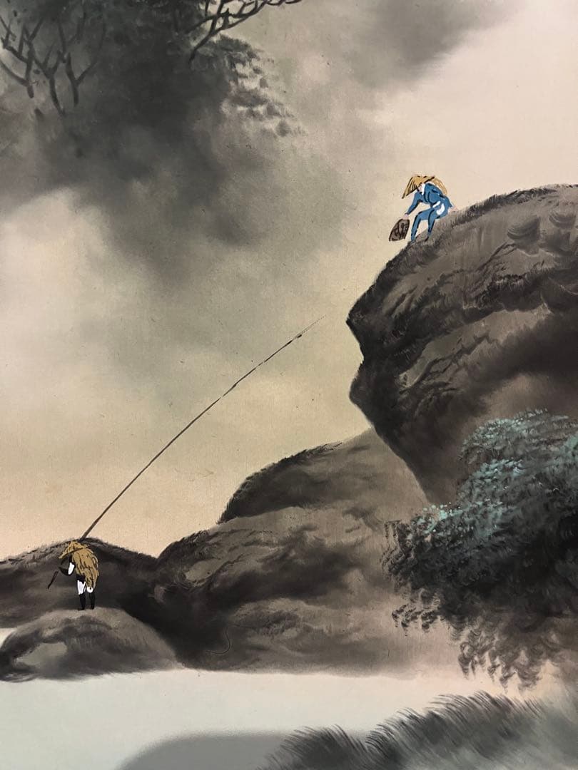 掛け軸　風景 釣り人