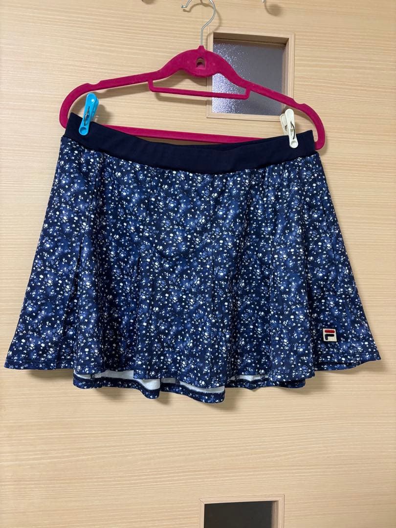 FILA ネイビー 花柄襟付きポロシャツとスカートセット 両方共　XL size