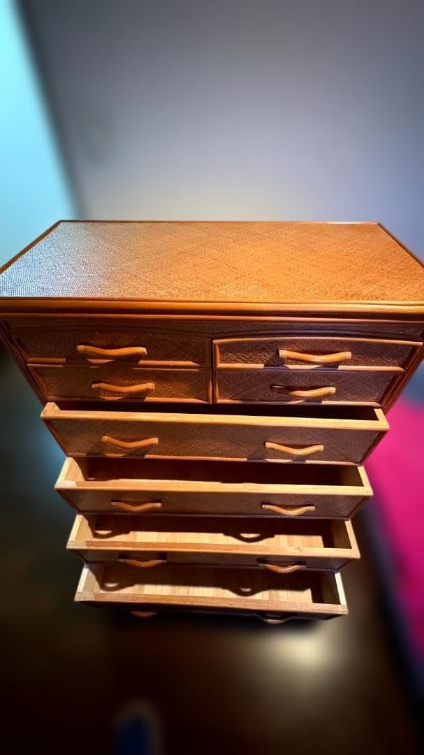 ラタン×木製 チェスト タンス 収納家具 幅92 高さ111 奥45 たのメル便