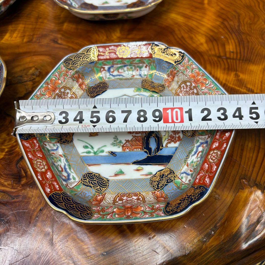 有田焼 皿 小皿 幸楽窯　金彩錦絵山水　六角銘々皿 5客