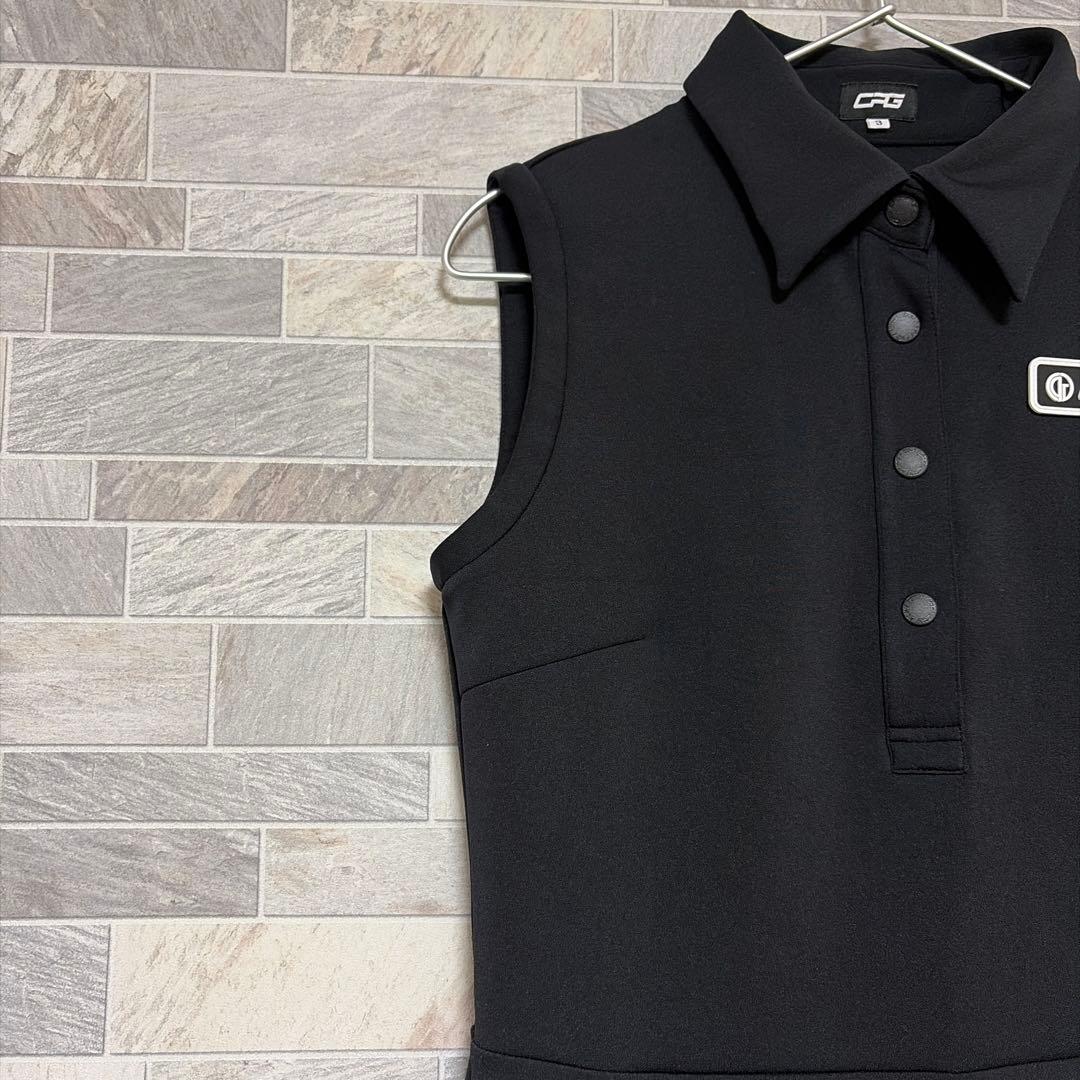 CPG GOLF ノースリーブストレッチポロワンピ ブラック レディース L