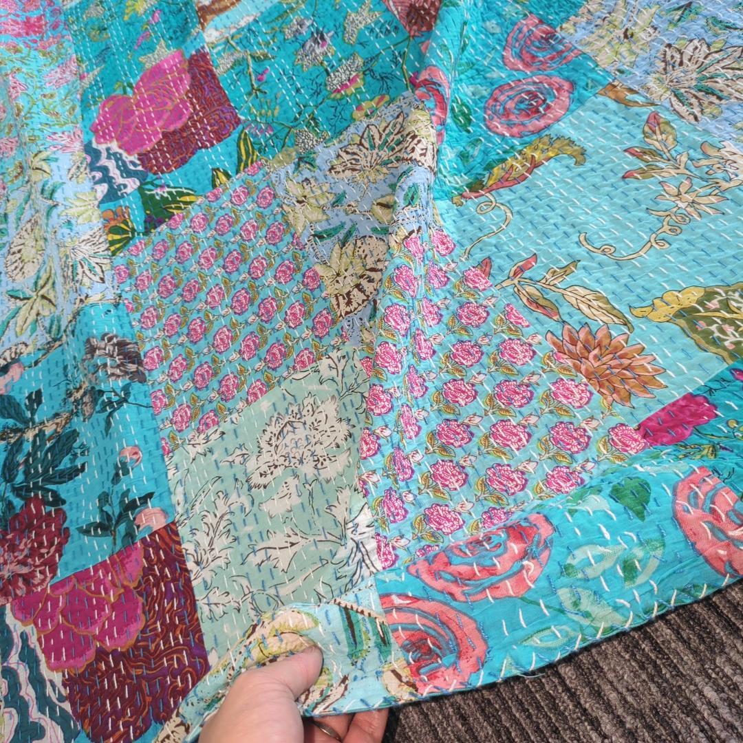 【M】花 パッチワーク ブロックプリント カンタキルト397