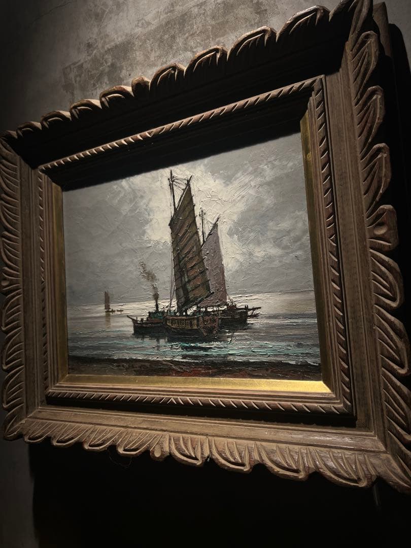 リアリズム帆船の油彩画　肉筆油彩画