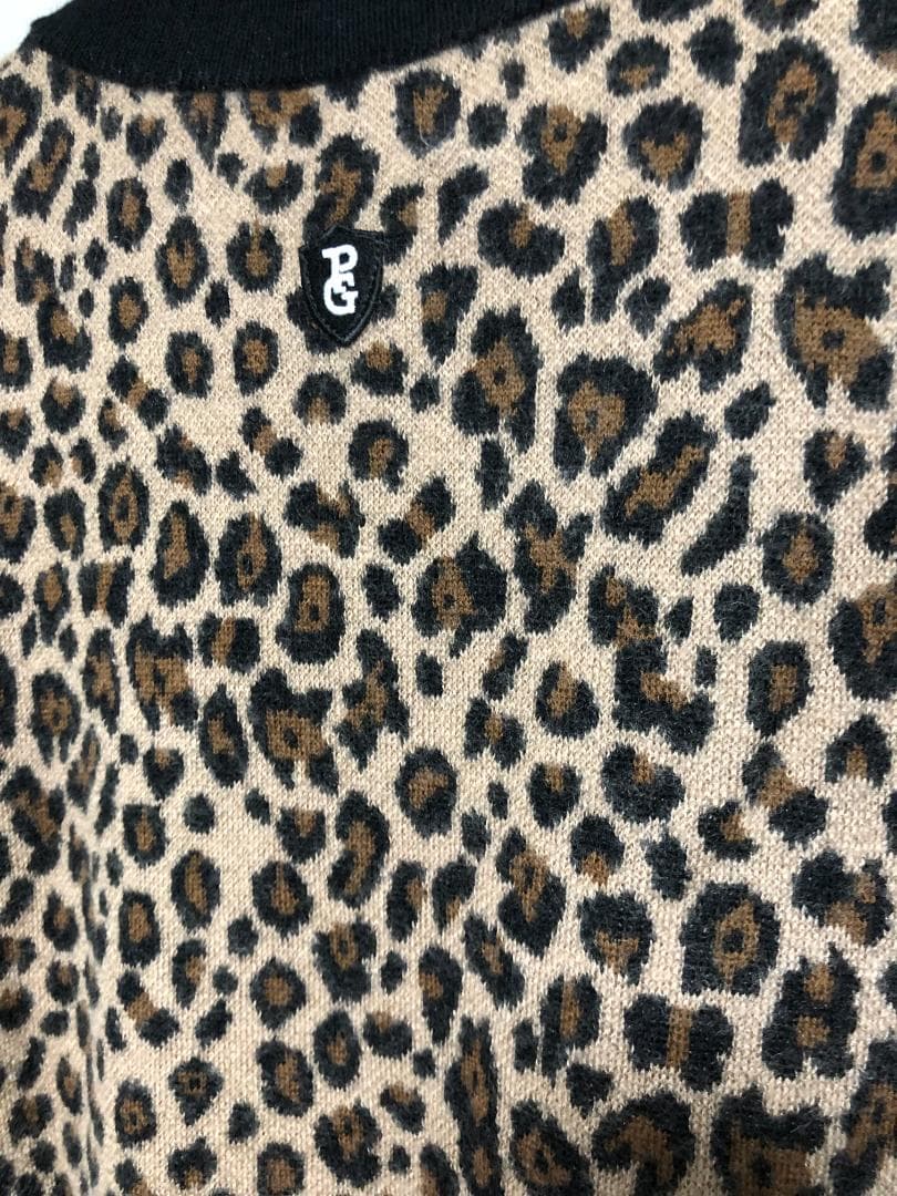 未使用 カシミヤ フルジップアップ ニットブルゾン 4 M ヒョウ柄 レオパード