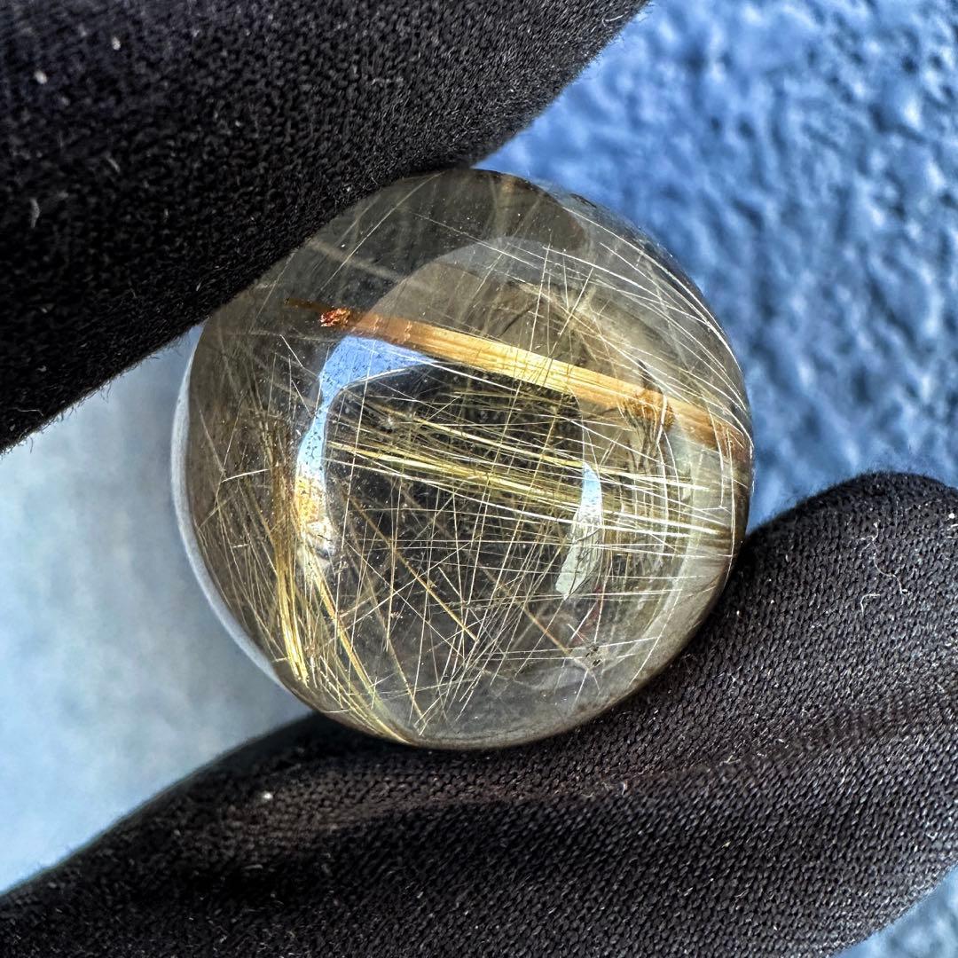 別格高級品❗️高透明度スモーキールチルクォーツ丸玉ゴールドルチルクォーツA1384