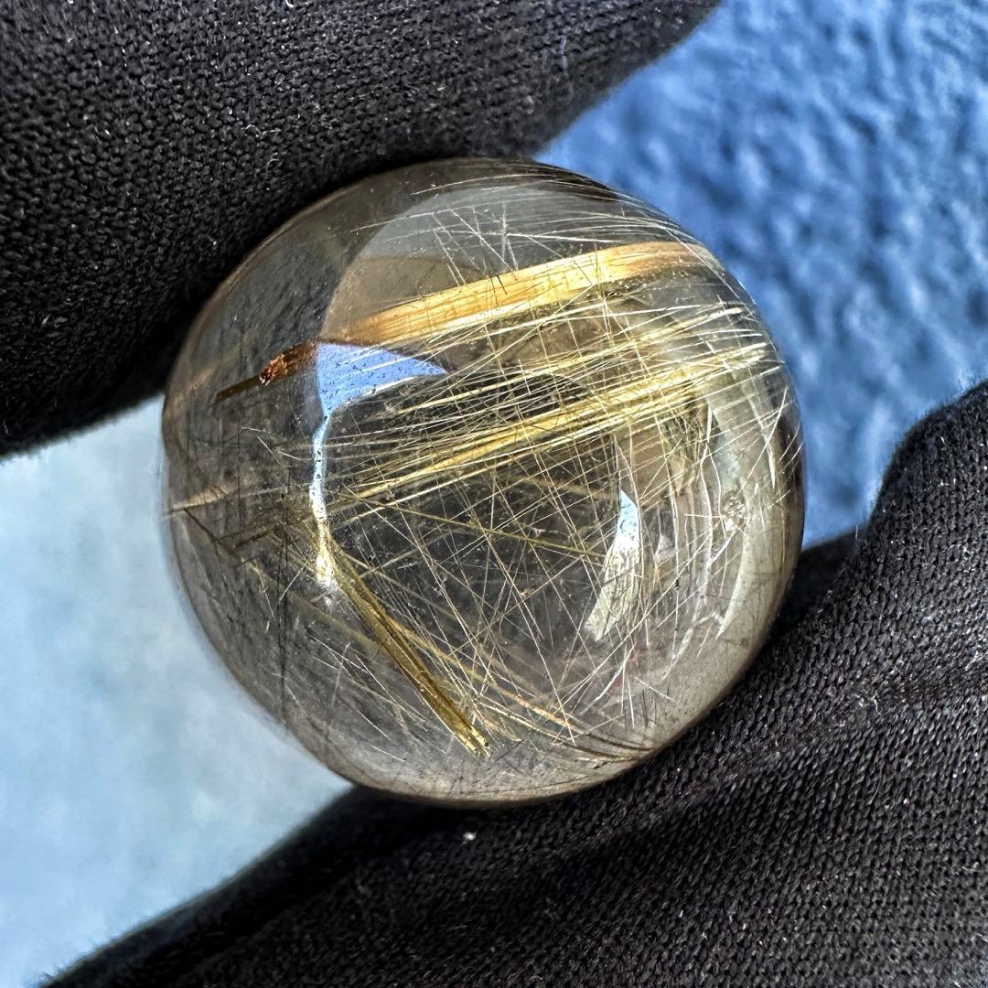 別格高級品❗️高透明度スモーキールチルクォーツ丸玉ゴールドルチルクォーツA1384