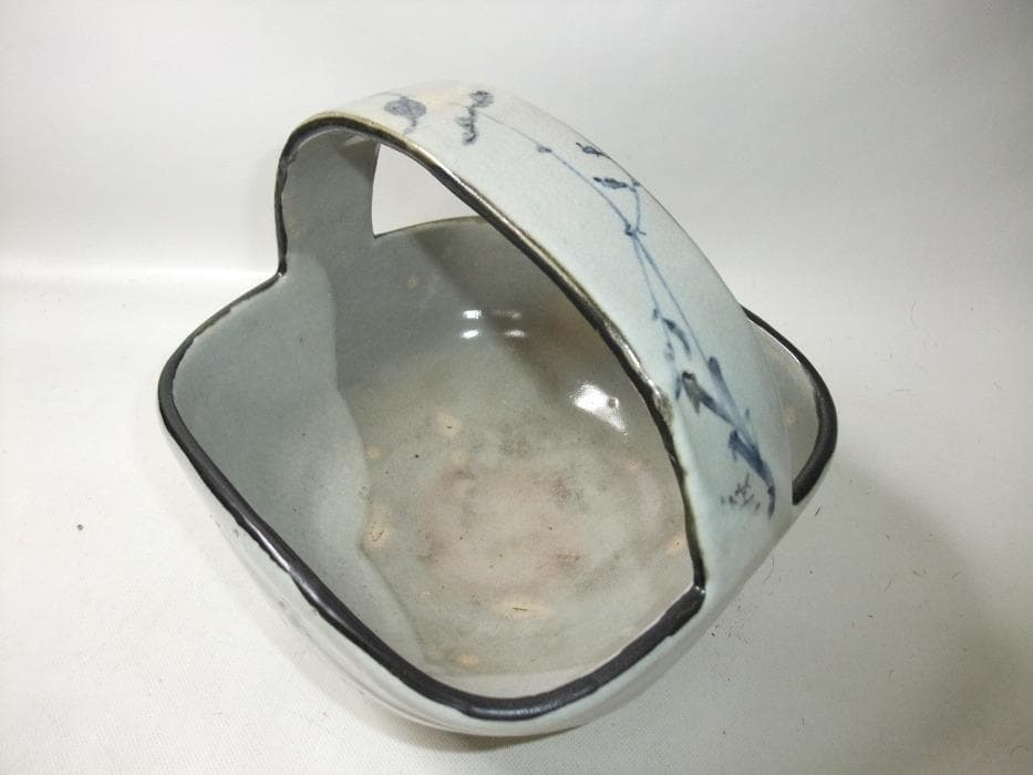 萩焼 四方形菓子鉢 乾山写 銘「五陶」骨董 共箱
