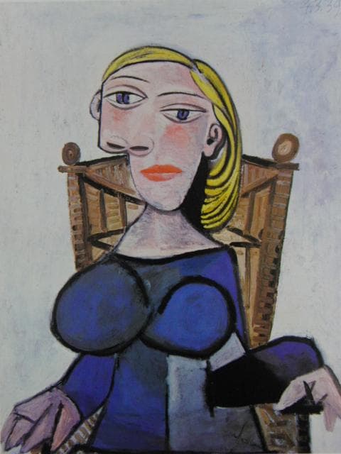 ピカソ(PICASSO)【籐椅子にすわる女】、高級画集画、状態良好