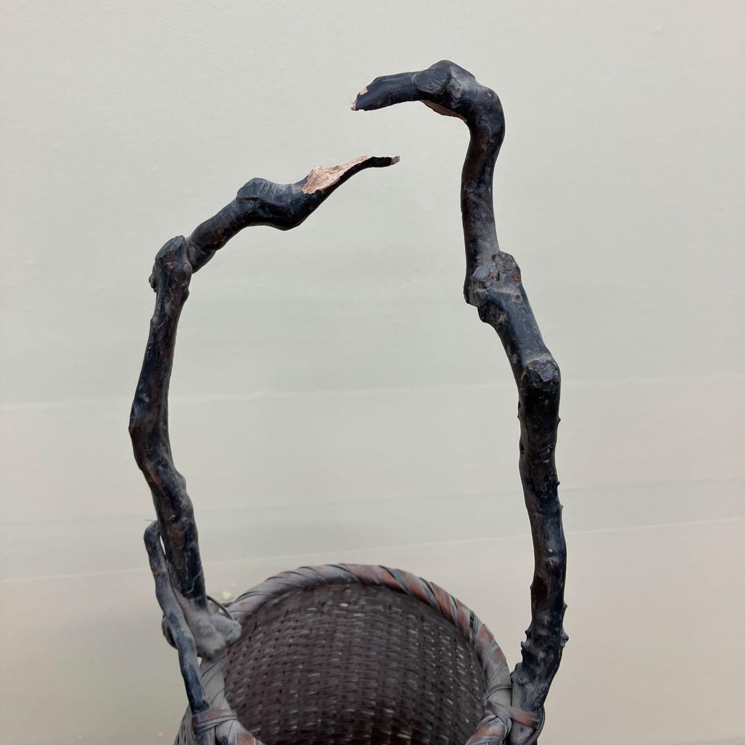 A-3【骨董】天然木ハンドル 竹編み花器 落とし付き 華道 茶道具 飾り籠