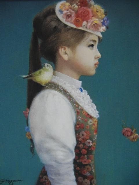深沢邦朗、【春少女】、希少な画集画、新品高級額 額装付、状態良好