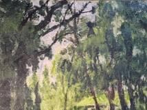 【真作】絵画　油彩8号　水之公園　風景画　洋画　木々の静けさ　印象派風　W40