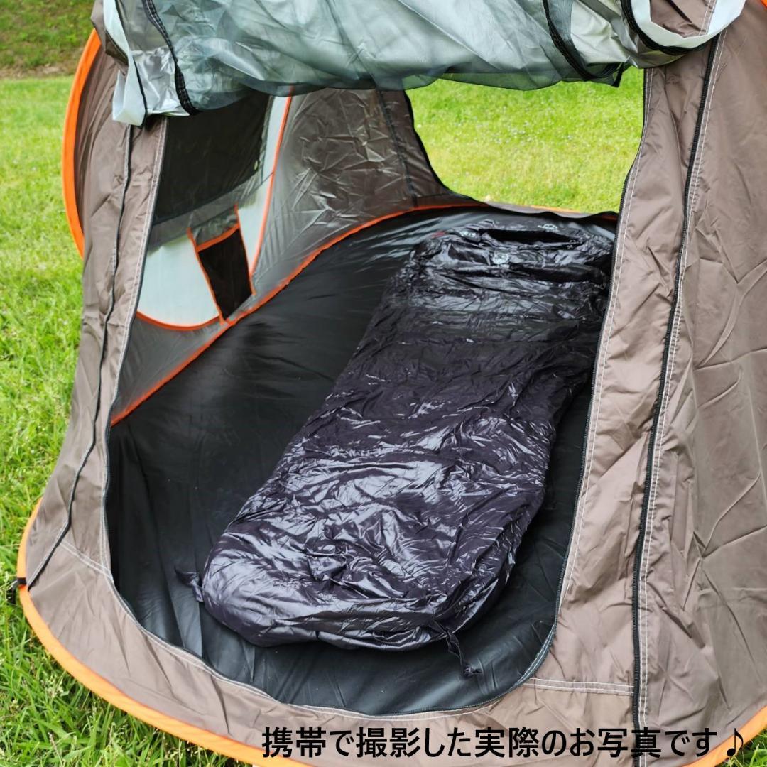 アウトドア　防水　グースダウン　マミー型 寝袋　シュラフ ブラック　400g