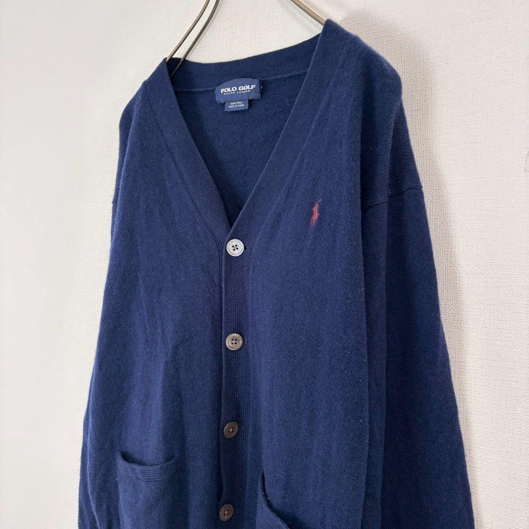 ◆ポロゴルフ【L】ニットカーディガン 刺繍ロゴ入り Vネック ゴルフウェア