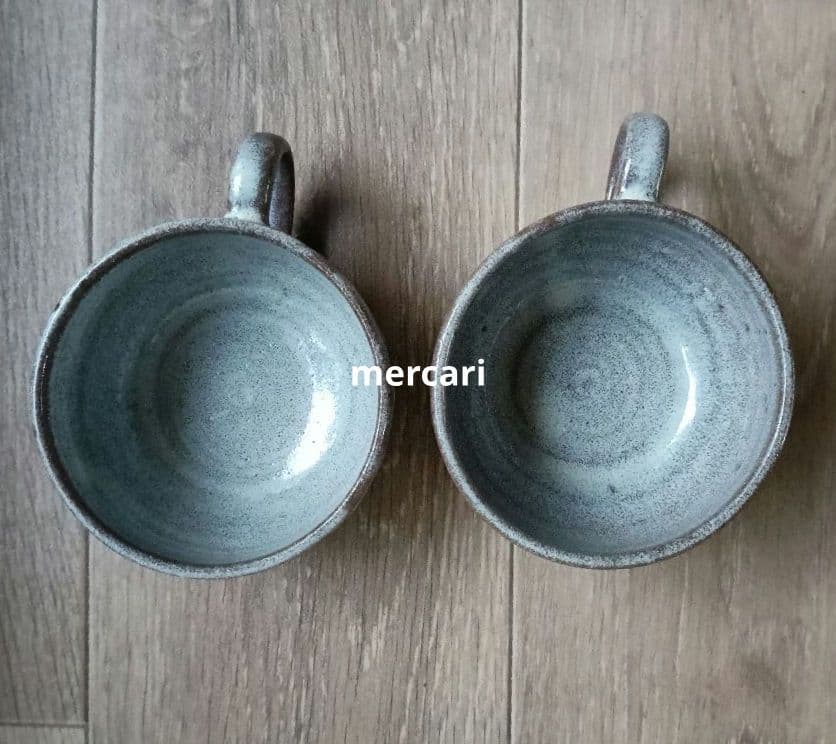 【miyumiyu】新品 作家 陶芸 スープカップ 流し掛×1 薄灰茶×2